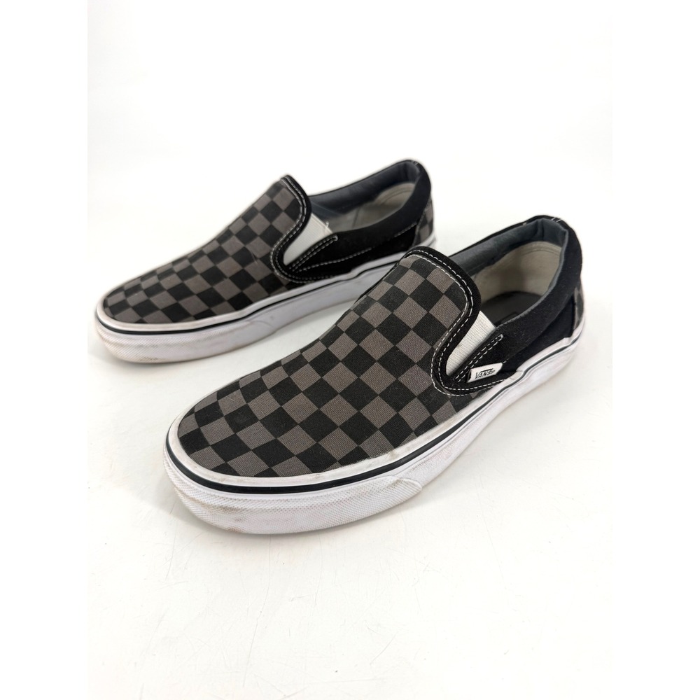Vans Slip On Shoes Women 8 Black Gray Checkerboard Skater Sneaker
